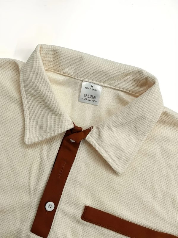 men's sports solid color short sleeve shirt and short sets, polyester fiber fashionable quarter button and lapel collar suits, elastic drawstring waist and pockets casual sweatsuits, for summer beach and vocation