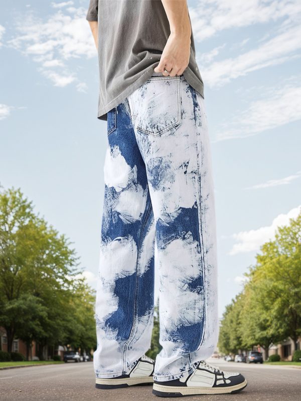 men's color blocking jeans, heavy duty craftsmanship, casual straight leg pants, fashionable and versatile, high quality and wear resistant long pants
