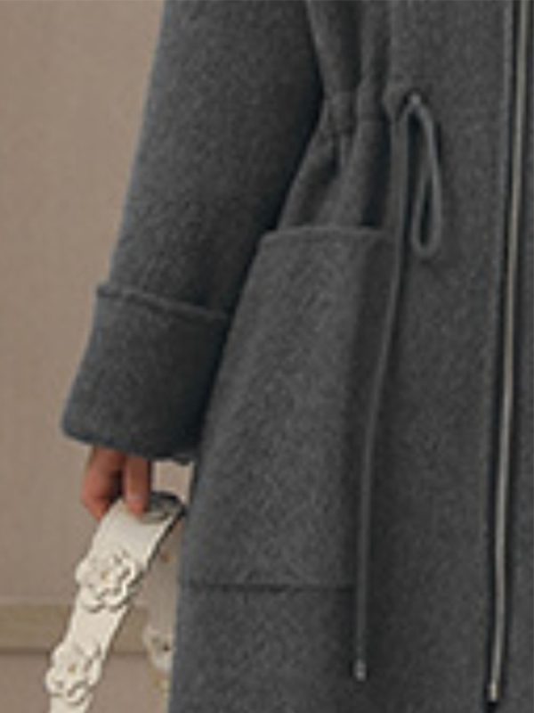 women's autumn and winter slim fit fashion padded wool collar zipper coat