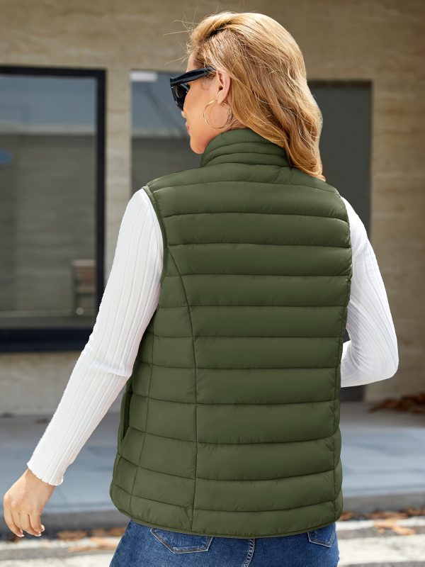 women's high quality windproof puffer vest lightweight nylon shell with stand collar & 4 zipper pockets, red outer layer for travel,, office machine washable all season jacket, outdoor, quilted design, durable construction, women