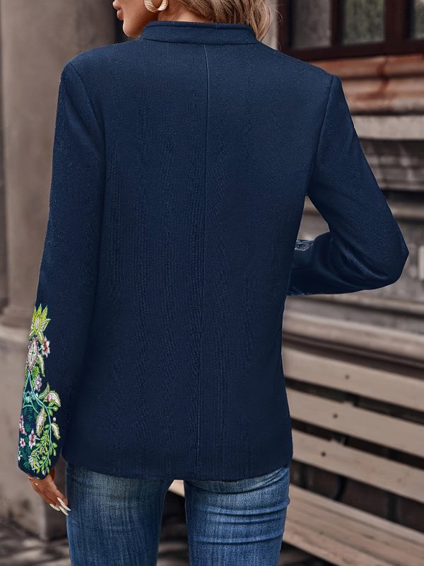 stylish and elegant retro stand collar embroidered buttoned long sleeve jacket for women