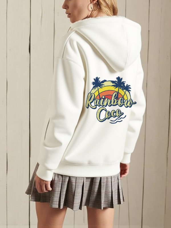 women's casual full zip hooded sherpa lined jacket cozy plaid print with palm tree &