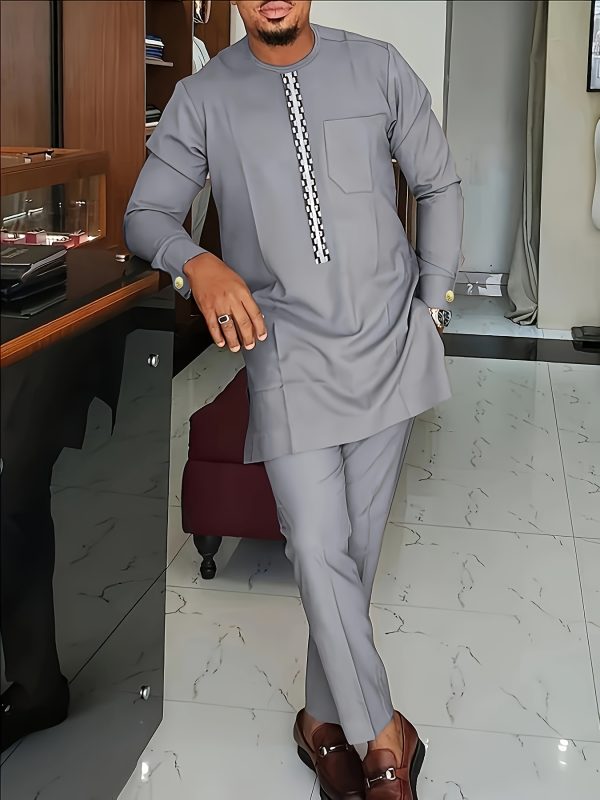 men's casual long sleeved two piece suit mid length top and trousers