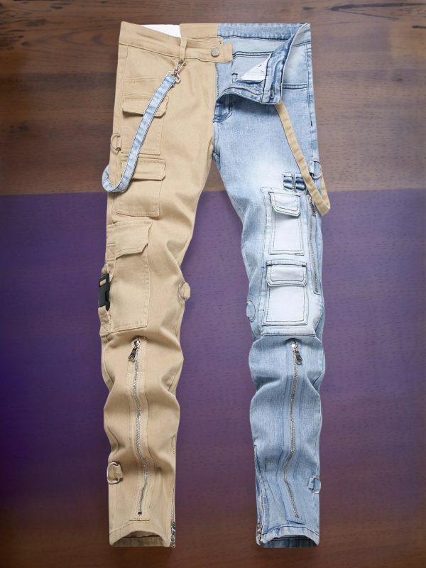 men's slim fit cotton denim jeans with adjustable straps, elastic waistband, and zipper detail stylish, versatile, comfortable, and durable for all seasons, casual wear jeans|slim fit jeans|stylish denim jeans