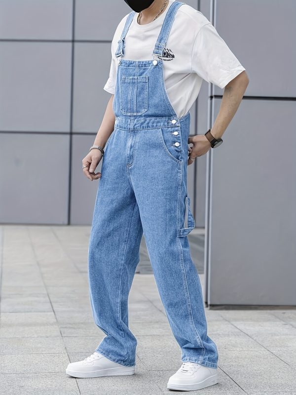 men's casual light blue denim overalls loose fit, adjustable straps, pockets, machine washable, all season comfort, relaxed outfit | classic overalls | washed texture