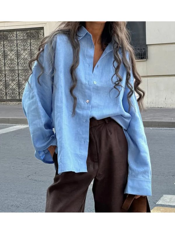 women's solid navy blue lapel collar shirt loose fit long sleeve single breasted button front, classic pointed collar & structured chest pocket, casual to semi formal versatile blouse for spring summer fall, comfortable everyday & special occasion wear
