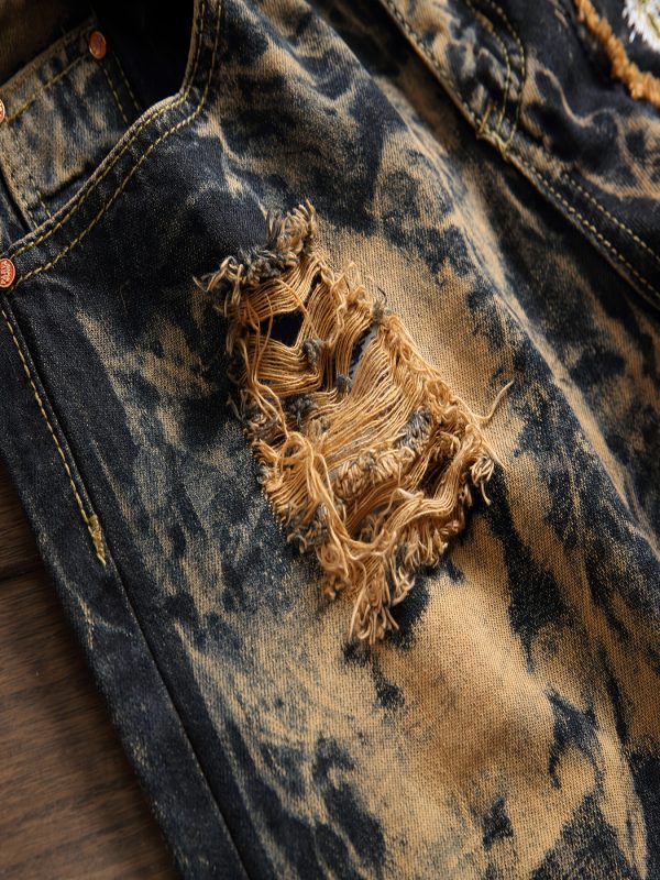 men's slim fit bike jeans ripped skinny jeans for men, fashion distressed straight comfort flex waist pants, pants for men
