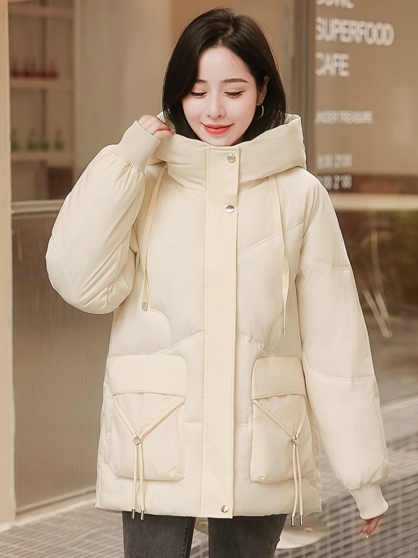 solid color zip up padded jacket coat, casual long sleeve warm hooded outerwear for winter, women's clothing