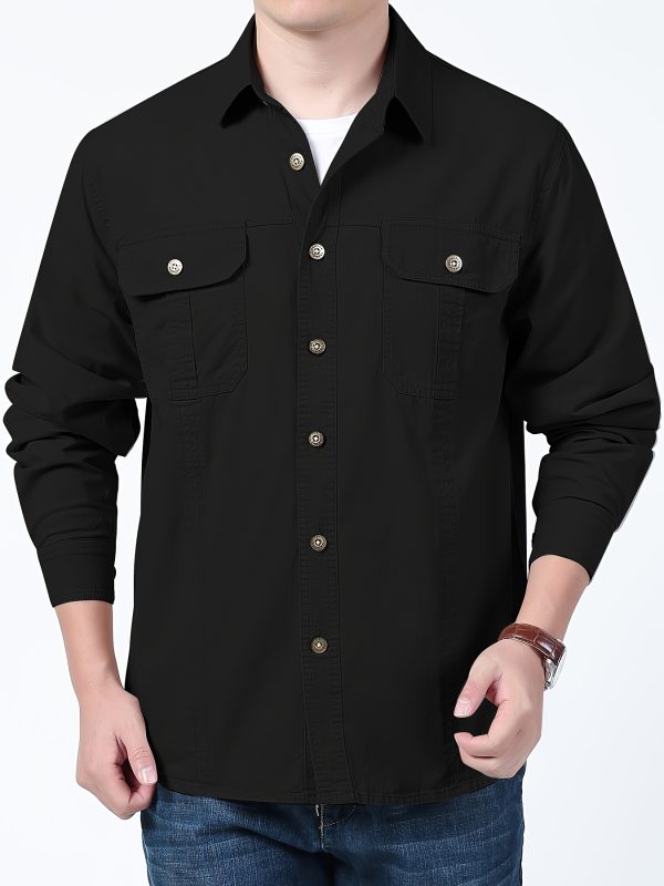 men's vintage cotton work shirt jacket lightweight casual button up with chest pockets, regular fit for springu002ffall outdoor & casual attire, nonstretch fabric
