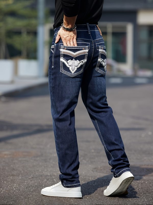 men's thick thread classic embroidered slim four season stretch jeans
