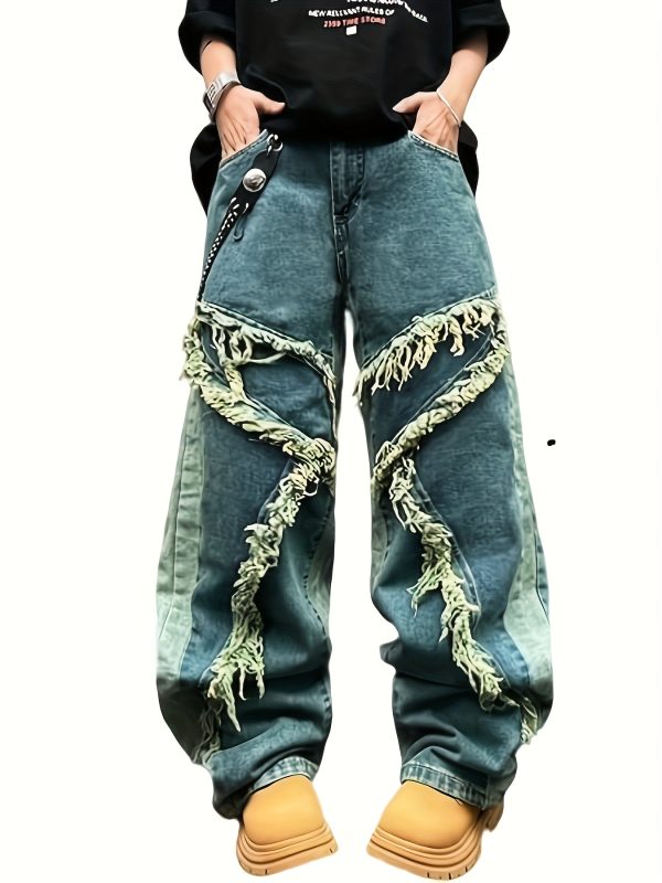 high street washed y2k style loose fit men's jeans | a must have retro distressed loose jeans for street fashion, perfect for work, daily commuting, and wearable in all seasons.