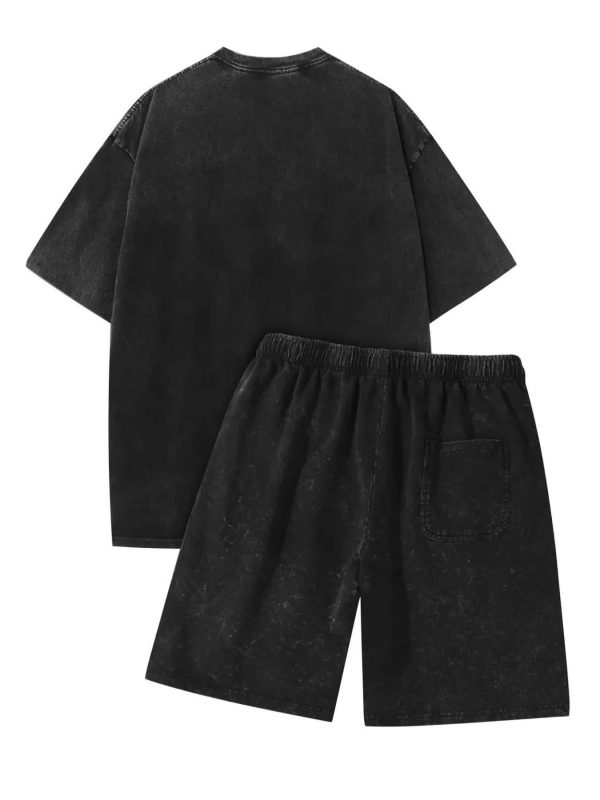 washed vintage batik cotton, paired with 230gt shirt and 290g shorts, recent bestseller, washed set with flowers and crows printed on it, outdoor adventure travel on the street