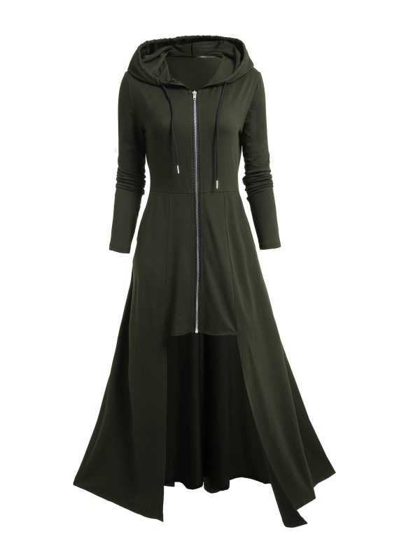 women's gothic hooded zip up jacket long formal coat with full zip closure, elegant gothic outerwear for halloween, cosplay, everyday easy care hand washable women's clothing, goth accessories