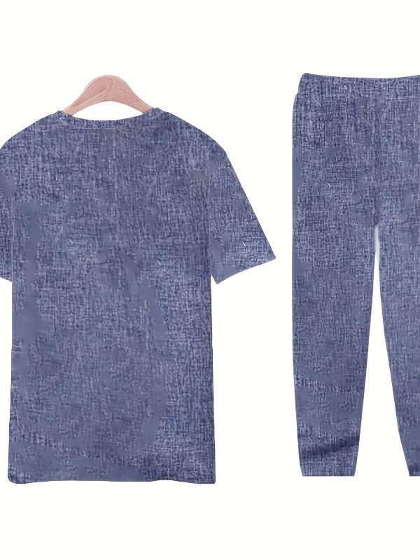 european and american style men's fashion short sleeved trouser set with buttoned v neck, suitable for men's fashion outing