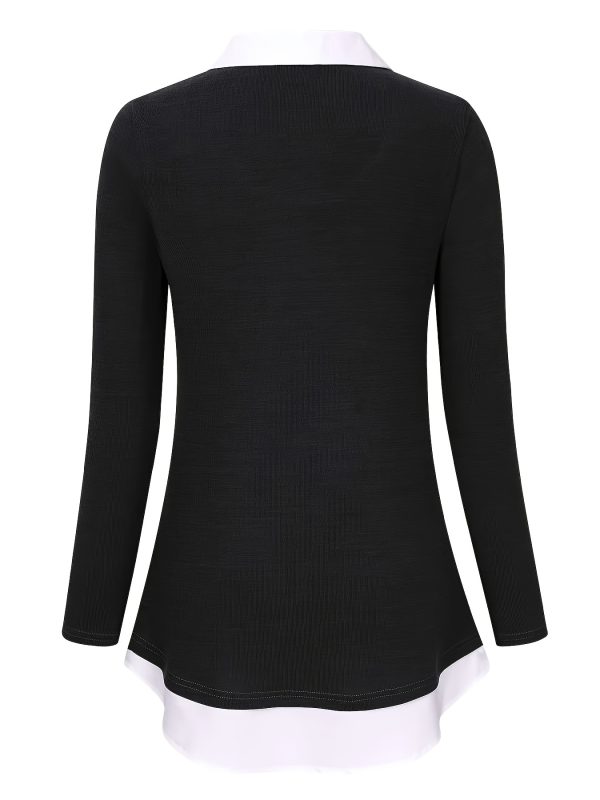 color block lapel neck blouse, casual long sleeve blouse for spring & fall, women's clothing
