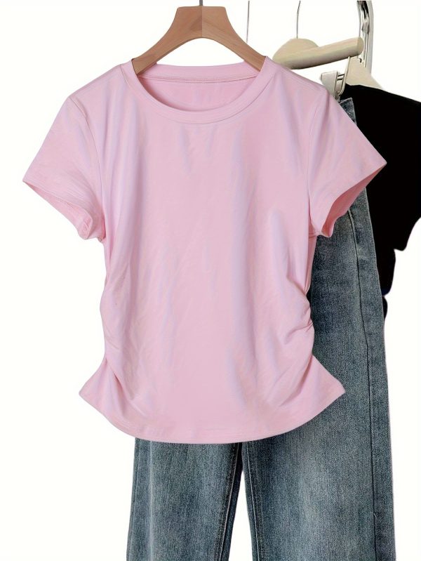 women's solid color fitted short sleeve round neck t shirt