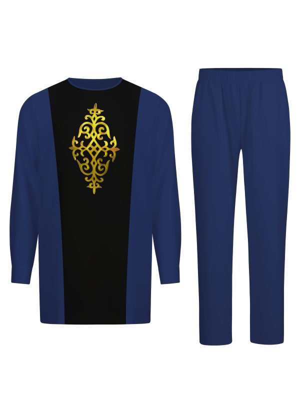 men's casual long sleeved two piece suit mid length top and trousers
