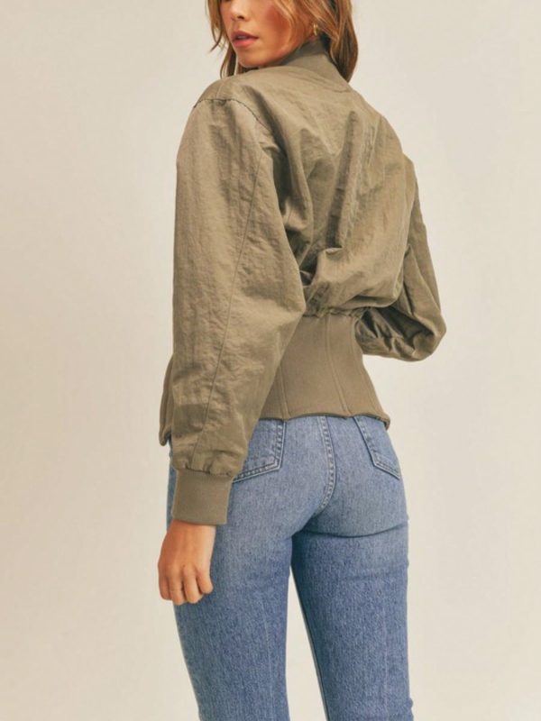womens casual bomber chic cropped zip up baseball jacket lightweight stand collar long sleeve olive green relaxed fit spring fall streetwear fashion forward outerwear layer daily wear