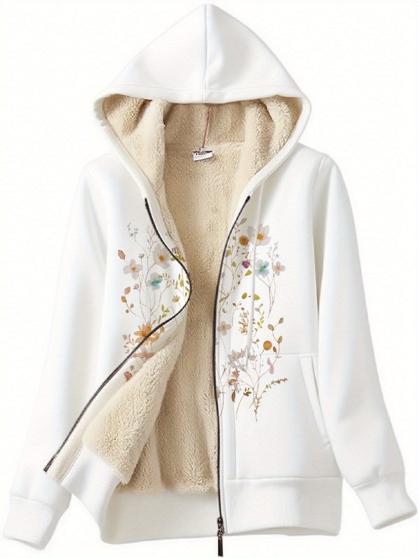 women's full zip hoodie jacket lined extreme cold weather coat, front zipper closure hooded sweatshirt coat for everyday & formal outfits, machine washable women's outerwear, versatile layering, floral print design, comfortable fit, casual wear