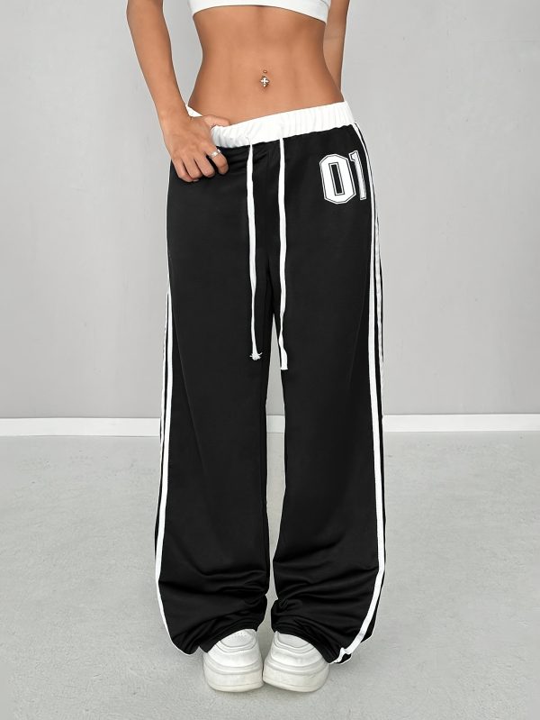 women's high waisted black joggers with white