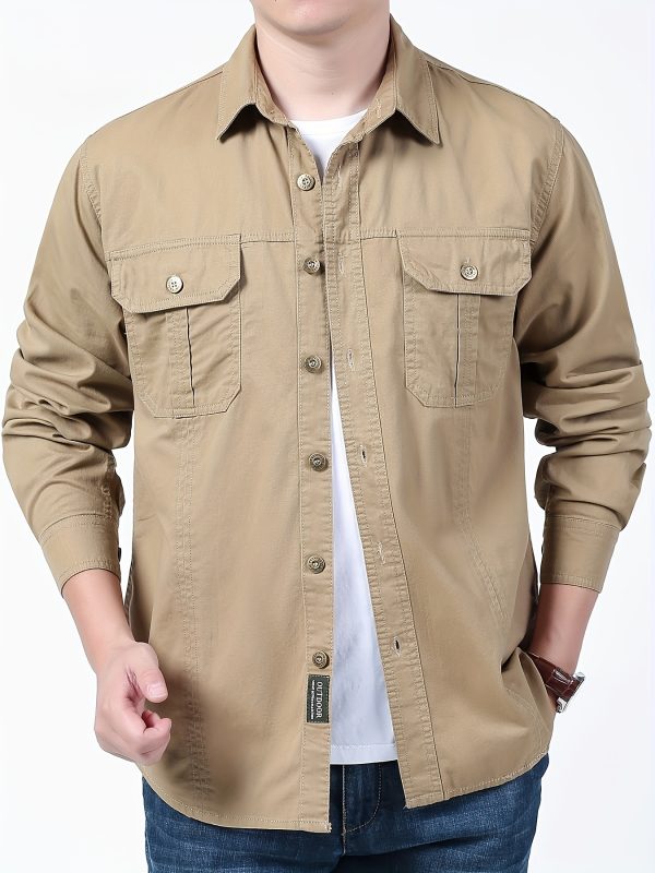 men's vintage cotton work shirt jacket lightweight casual button up with chest pockets, regular fit for springu002ffall outdoor & casual attire, nonstretch fabric