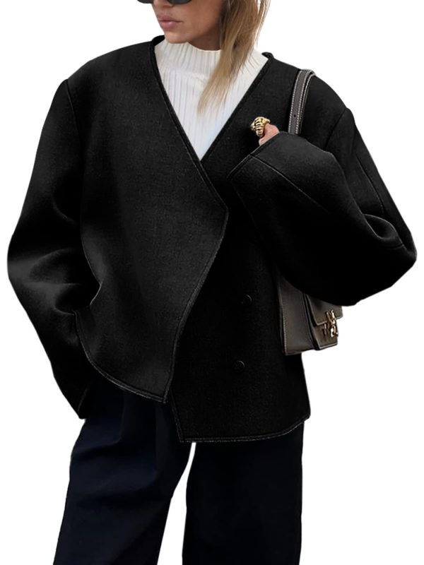 womens cropped jackets fall v neck short pea coats single breasted outerwear winter outfits