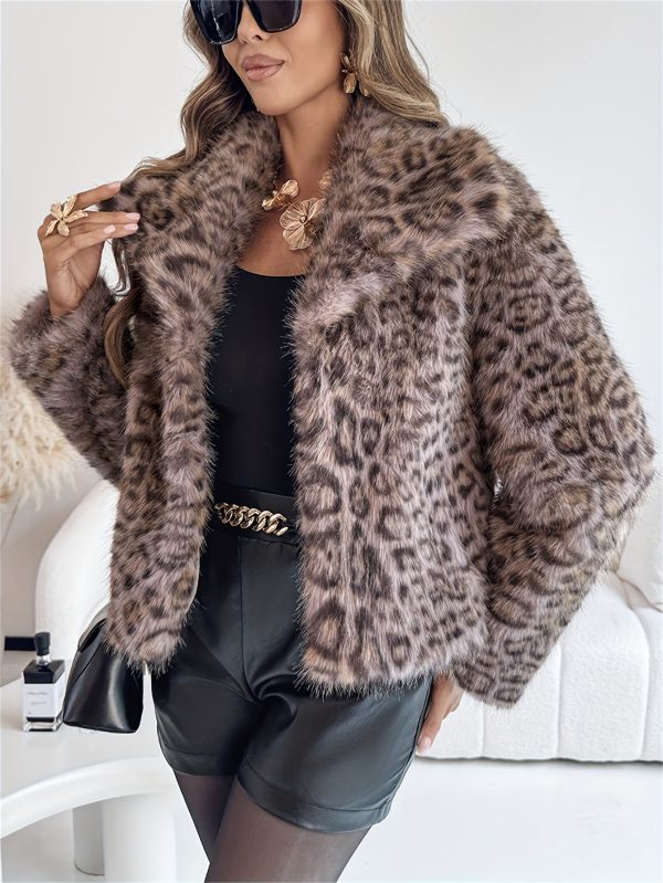 collared long sleeve faux fur jacket, casual warm fluffy coat