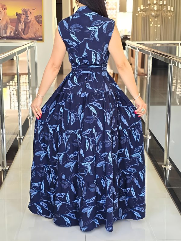 women's casual sleeveless a line dress with button front waist & belted waist navy blue floral print, lightweight summer vacation dress for beach, pool, or casual outings, beach dresses, poolside attire, nontransparent fabric