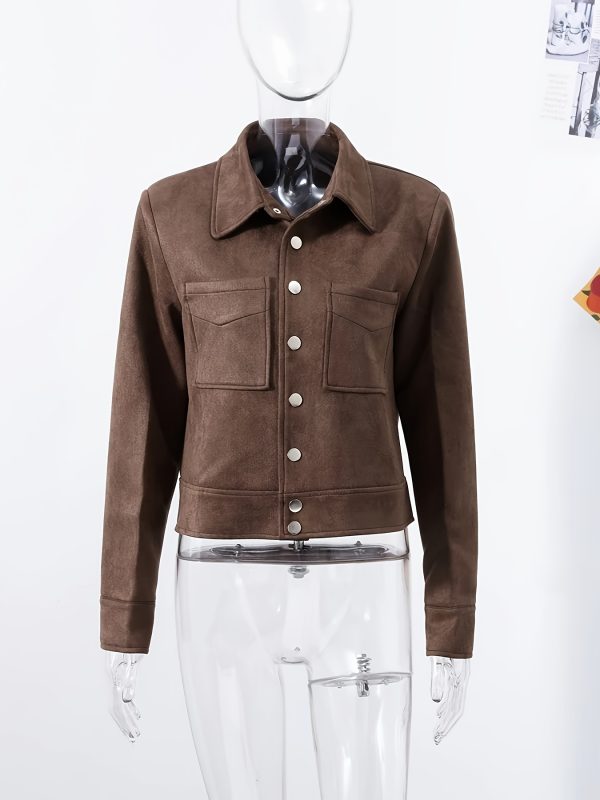 retro women's brown jacket with lapel & buttons long sleeve h silhouette coat, machine washable solid color springu002ffall outerwear for urban fashion & outdoor