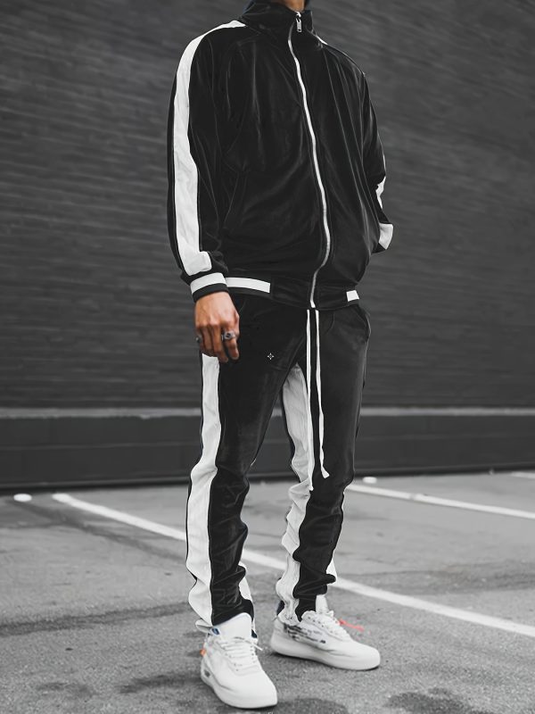 men's velour tracksuit sweatsuit set jogging suits full zip casual jackets pants 2pcs outfit athletic workout