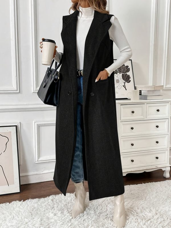 2025 autumnu002fwinter women with sleeveless lapel double breasted single breast pocket floor length coat, suitable for leisure or vacation women