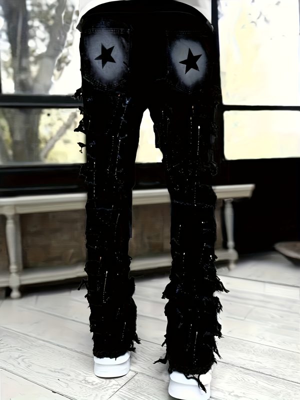 men's fashion creative fringe painted street style jeans