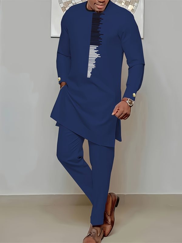 men's casual long sleeved two piece suit mid length top and trousers