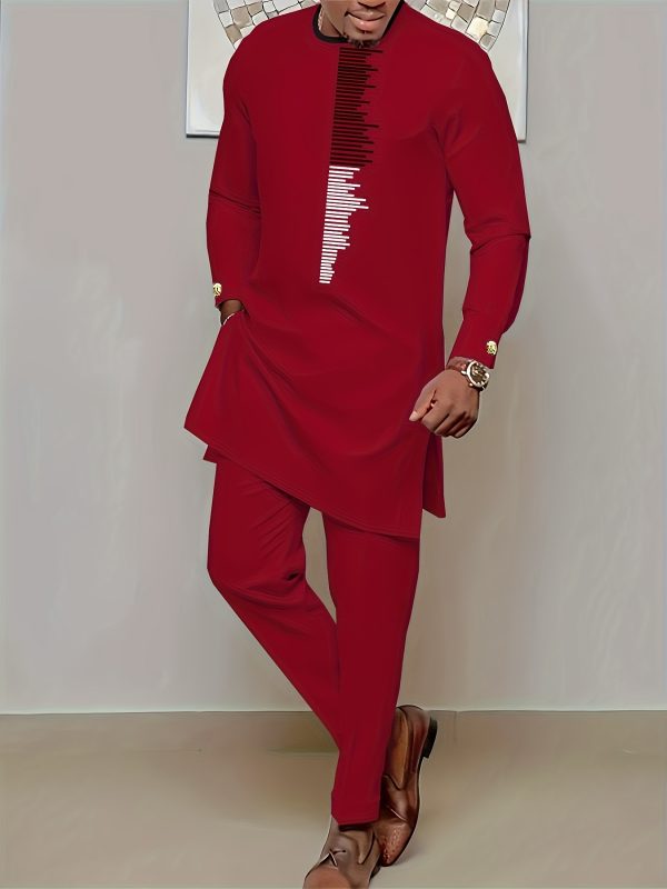 men's casual long sleeved two piece suit mid length top and trousers