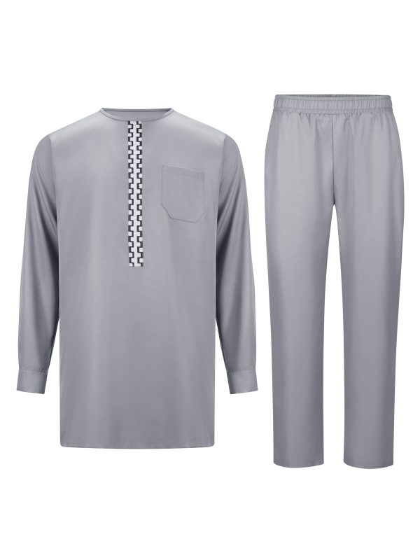 men's casual long sleeved two piece suit mid length top and trousers