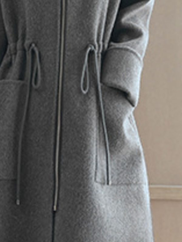 women's autumn and winter slim fit fashion padded wool collar zipper coat