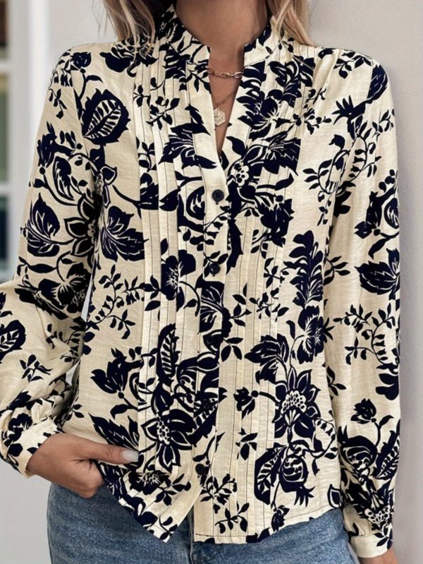 women's elegant floral print blouse with v neck and ruffled sleeves casual chic top for all seasons, casual chic wear | floral print blouse | ruffled sleeves, ladies blouses