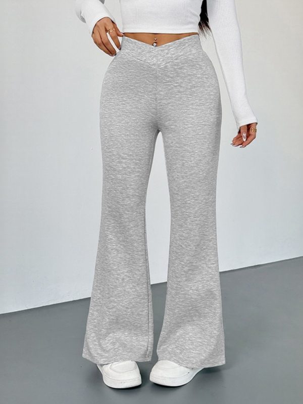 women's autumn floral grey casual slim fit flared pants