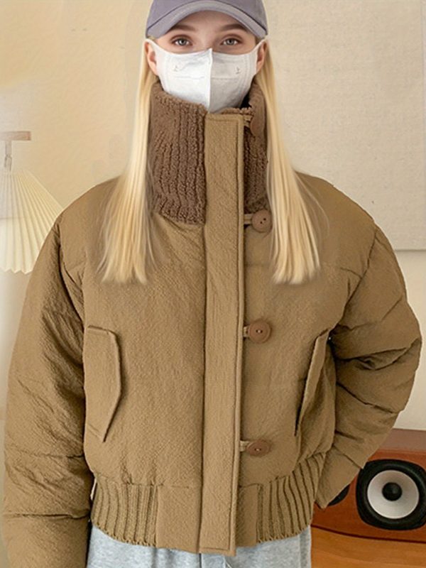 women's thick short waistcoat coat high waisted casual winter jacket with pockets, short length & warmth, machine washable solid black outerwear for everyday layering (no belt, straight sleeve design)