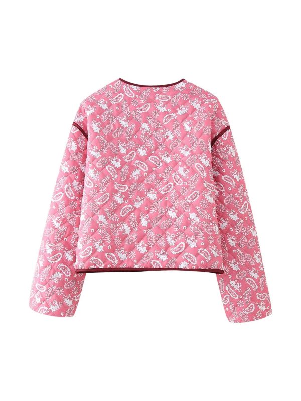 women's short jacket, fashionable versatile jacket, leaf printed jacket, autumn and winter women's clothing