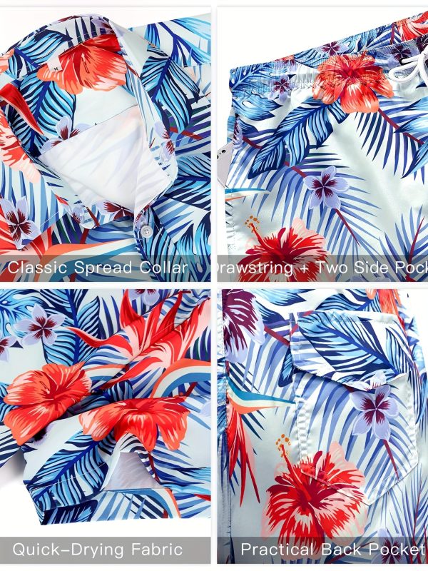 men's hawaiian shirts and shorts set 2pcs button short sleeve beach vacation outfits