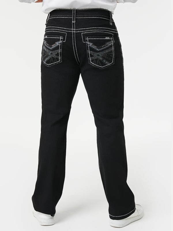 men's casual black denim jeans with details, comfortable mid rise, loose fit, machine washable, perfect for casual attire