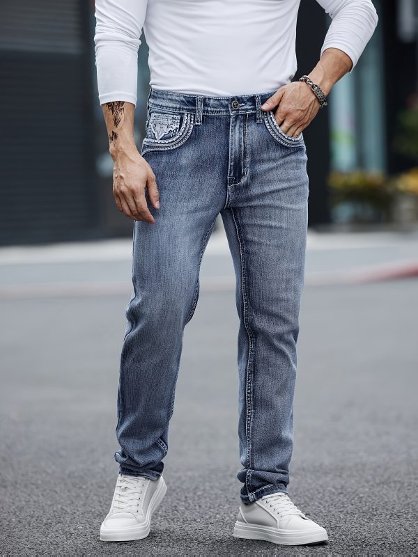 men's classic four season stretch embroidered straight leg jeans