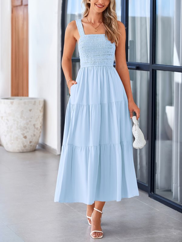 women's strapless cute sleeveless dress with lace edge a line long tassel dress beach sun dress