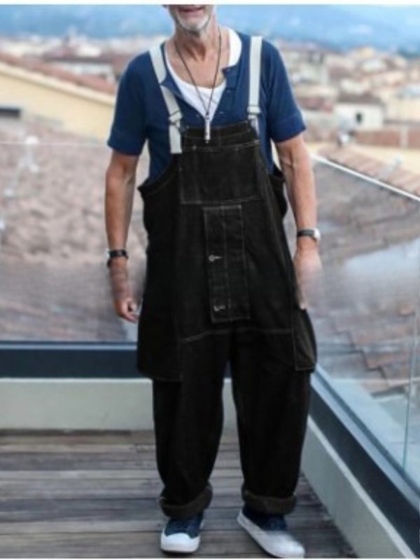 men's loose fit workwear jeans & trousers casual multi pocket overalls with raw wash, medium stretch, all season comfort, solid color, perfect for casual attire, casual wear | relaxed fit jeans | medium stretch fabric