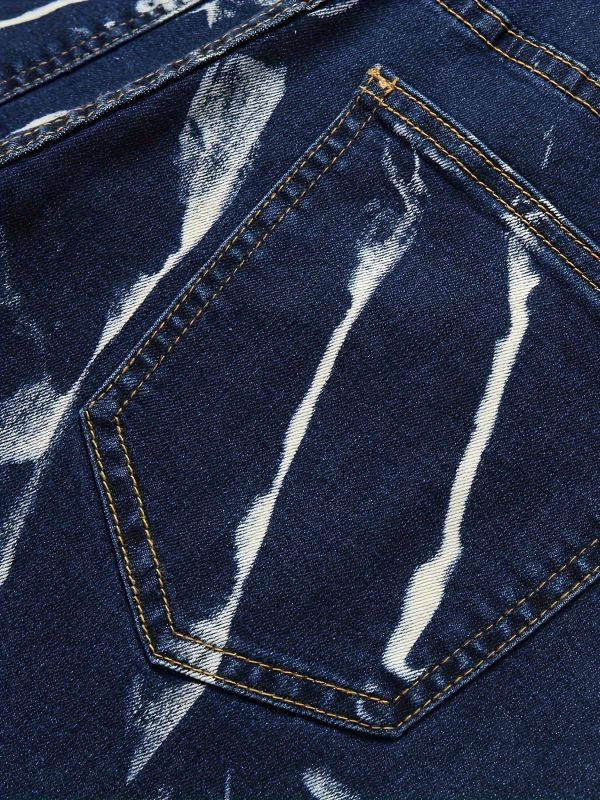 men's streetwear distressed destroyed slim fit straight leg ripped jeans two tone blue & denim pants with built in zipper, all season casual wear, low rise jeans