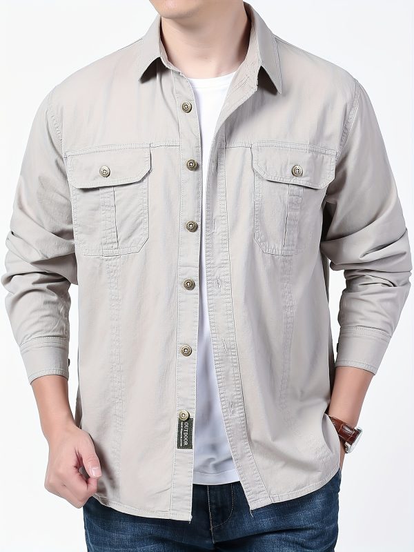 men's vintage cotton work shirt jacket lightweight casual button up with chest pockets, regular fit for springu002ffall outdoor & casual attire, nonstretch fabric
