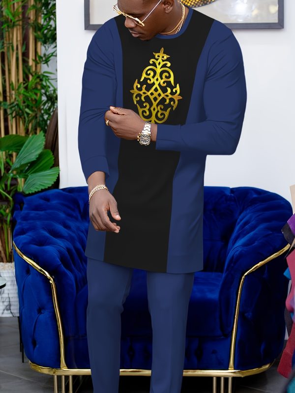 men's casual long sleeved two piece suit mid length top and trousers