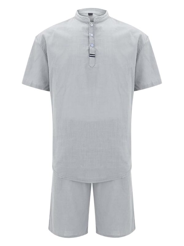 men outfits short sleeve casual outfits two piece sets button up tops solid color shorts set