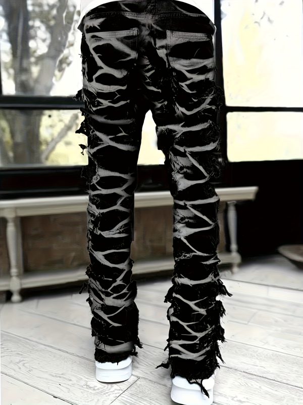 men's fashion creative fringe painted street style jeans